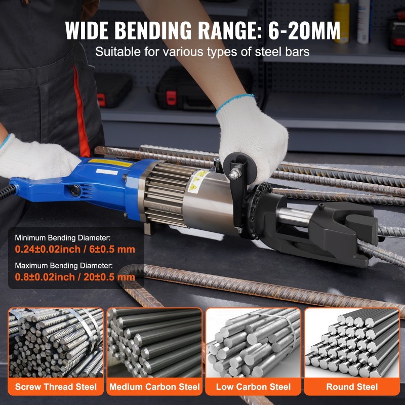 Sähköhydraulinen harjaterästaivutin 6–20 mm 1500 W säädettävä 0–90° työkalulaukulla