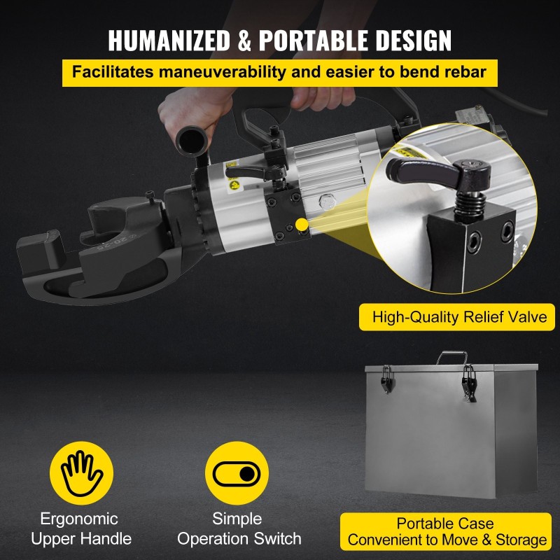 Sähköhydraulinen harjaterästaivutin 1500W 10–25 mm kompaktilla työkalulaukulla