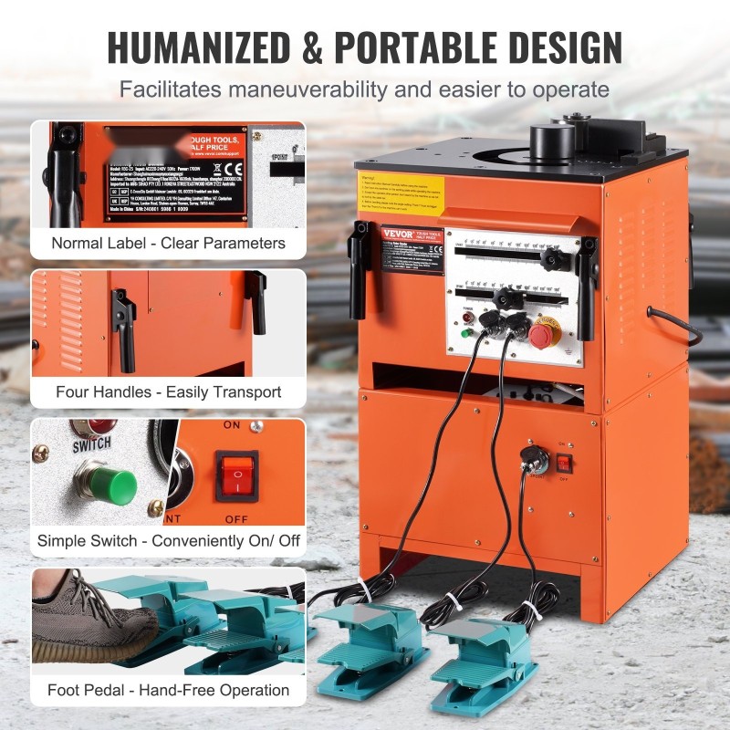 Sähköinen hydraulinen raudoituksen taivutuskone 1700W 4–25 mm taivutus ja katkaisu jalkapoljin