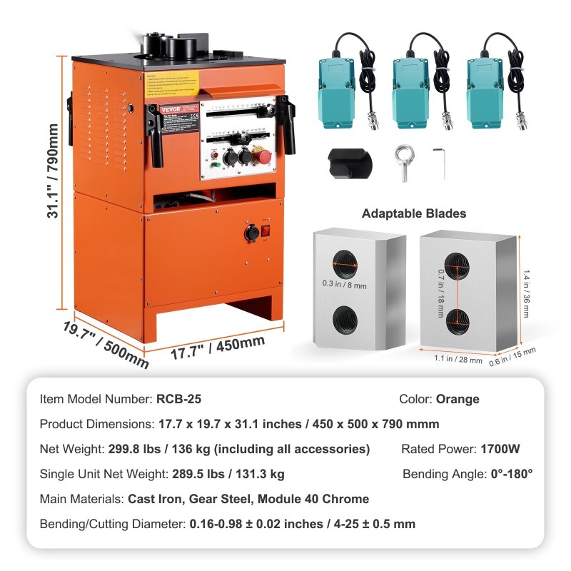 Sähköinen hydraulinen raudoituksen taivutuskone 1700W 4–25 mm taivutus ja katkaisu jalkapoljin