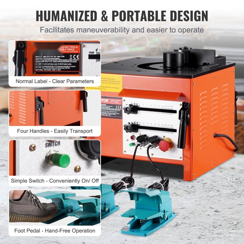 Sähköinen työpöytäraudoitustaivutin hydraulinen 1700W 4–25 mm harjateräkselle