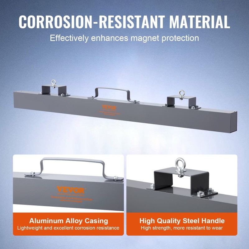 Ripustettava magneettinen lakaisin teräsrunkainen 1520 mm 42,2 kg vetovoima trukkien haarukoihin