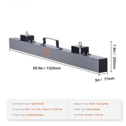 Ripustettava magneettinen lakaisin teräsrunkainen 1520 mm 42,2 kg vetovoima trukkien haarukoihin