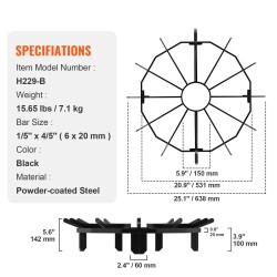 Takkahiiliritilä pyöreä 27 tuumaa 6 tukijalkaa jauhemaalattu teräs takkaan ja nuotioon