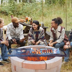 Grilliritilä terästä 111x380 mm musta nuotiolle kantokahvoilla