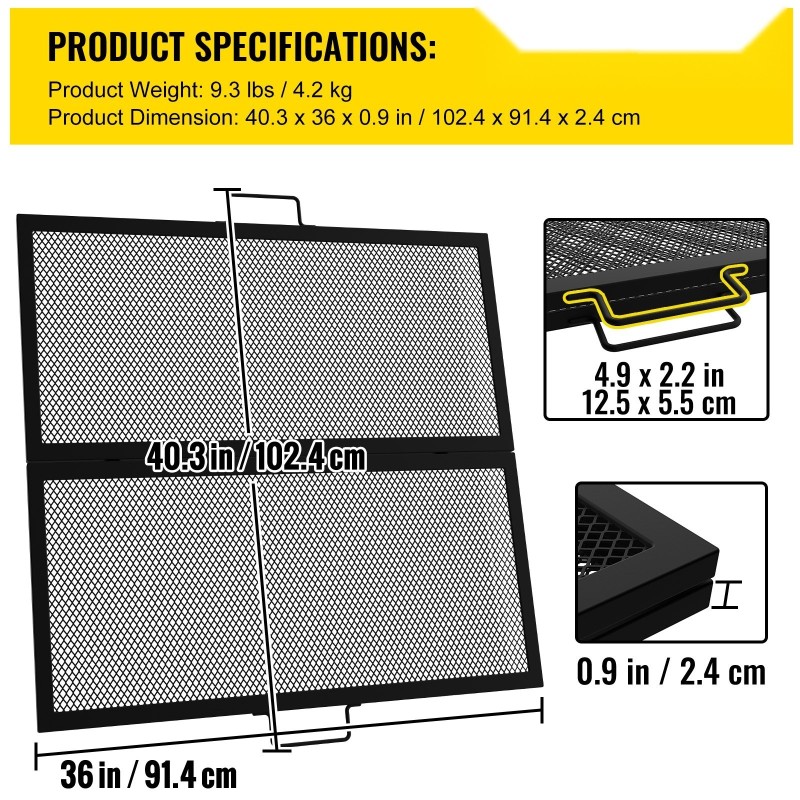 Nuotiogrilli terästä 91,4x91,4 senttimetriä tiheä X-verkko taittuva musta kahvoilla