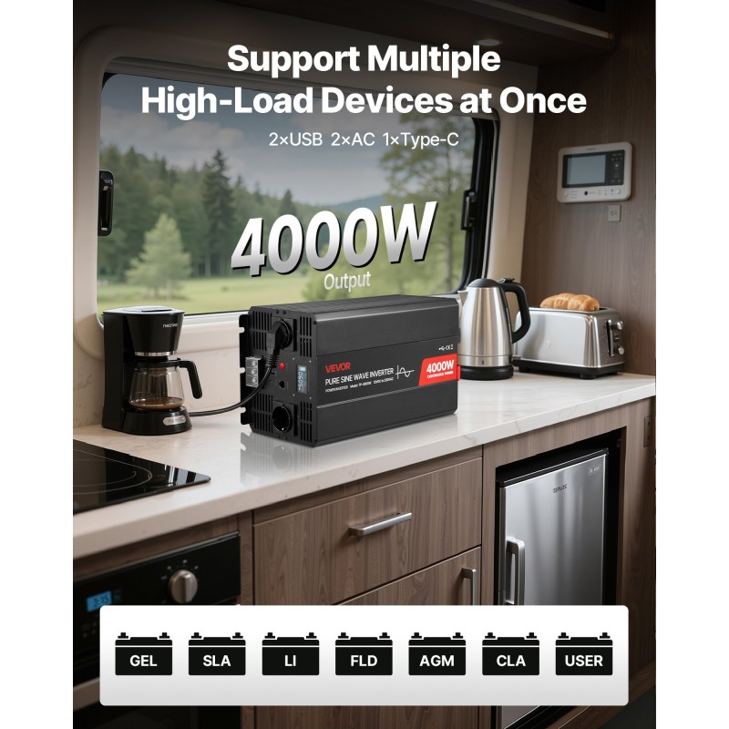 Puhdas siniaaltoinvertteri 4000W 12V 230V matkailuautoihin ja veneisiin