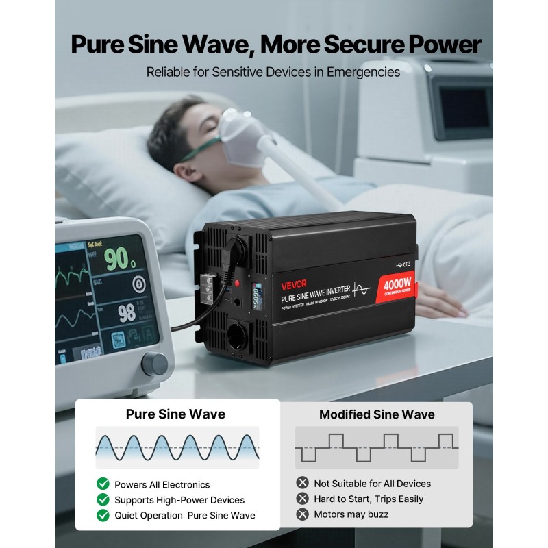 Puhdas siniaaltoinvertteri 4000W 12V 230V matkailuautoihin ja veneisiin