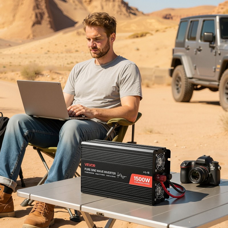 Invertteri puhdas siniaalto 1500W 12V 230V alumiiniseoskotelo 2 vaihtovirtapistorasiaa etäohjain
