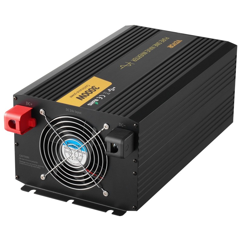 Puhdas siniaaltoinvertteri 3000 W 24V–230V alumiiniseosrunko LCD USB asuntoautoihin
