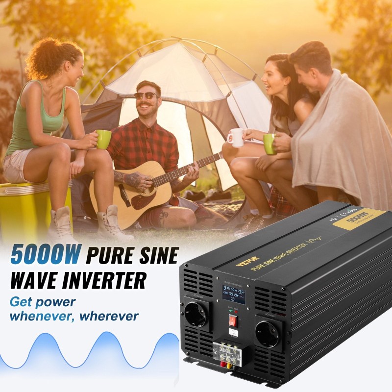 Puhdas siniaaltoinvertteri 5000W 12V 230V LCD näyttö USB kaukosäädin