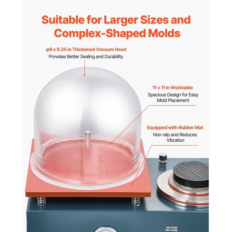 Tyhjiövalukone jalometalleille 290 wattia nopealla pumpulla 280 x 280 mm työalusta