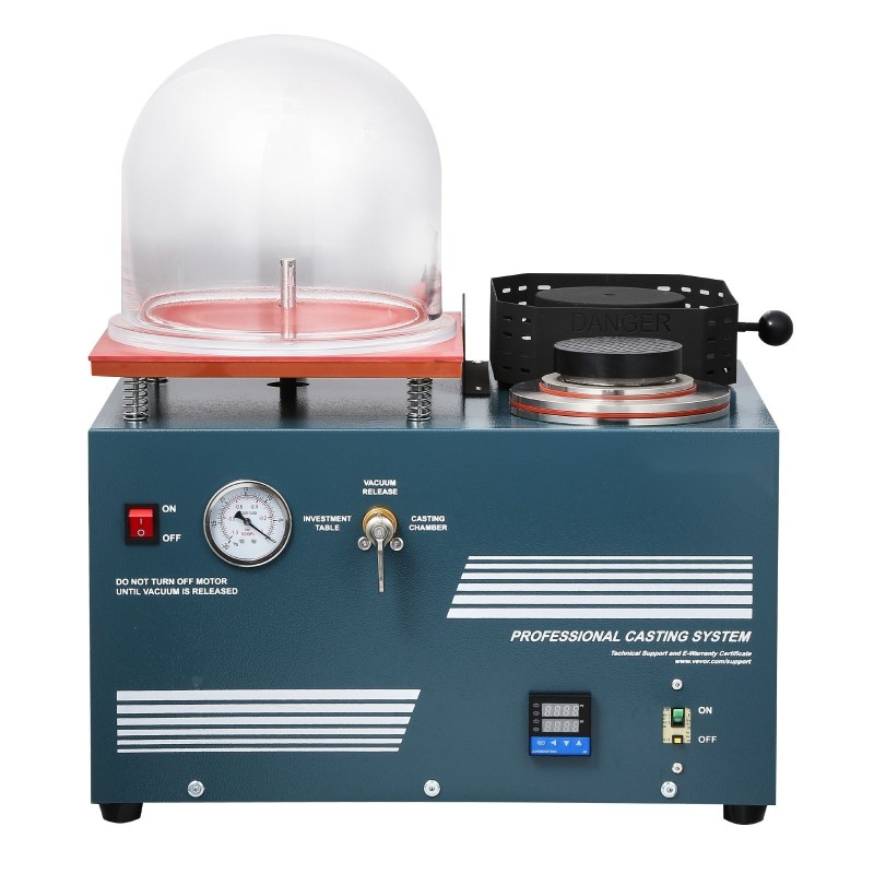 Tyhjiövalu- ja sulatuskone jalometalleille enimmäislämpötila 1150°C työtaso 280×280 mm