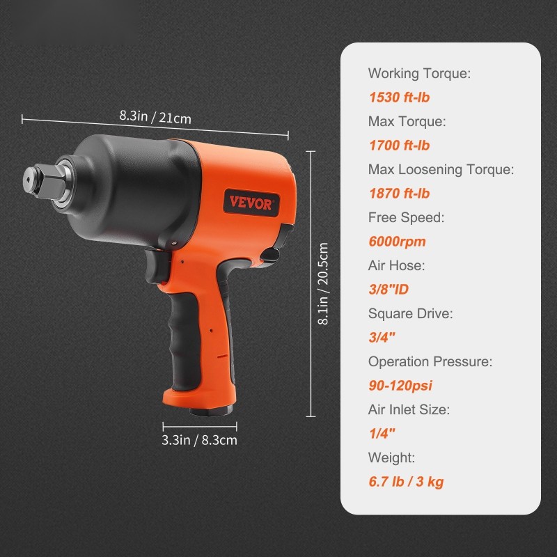 Paineilmakäyttöinen mutterinväännin 3/4-tuumainen komposiittirunko autoalan raskaisiin huolto- ja irrotustöihin