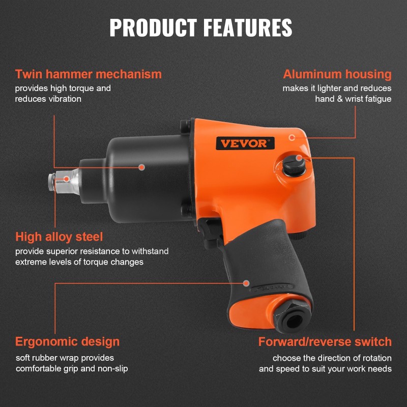 Paineilmamutterinväännin puoli tuuman neliökiinnitys alumiinirunko 2,7 kilogrammaa autojen korjaukseen