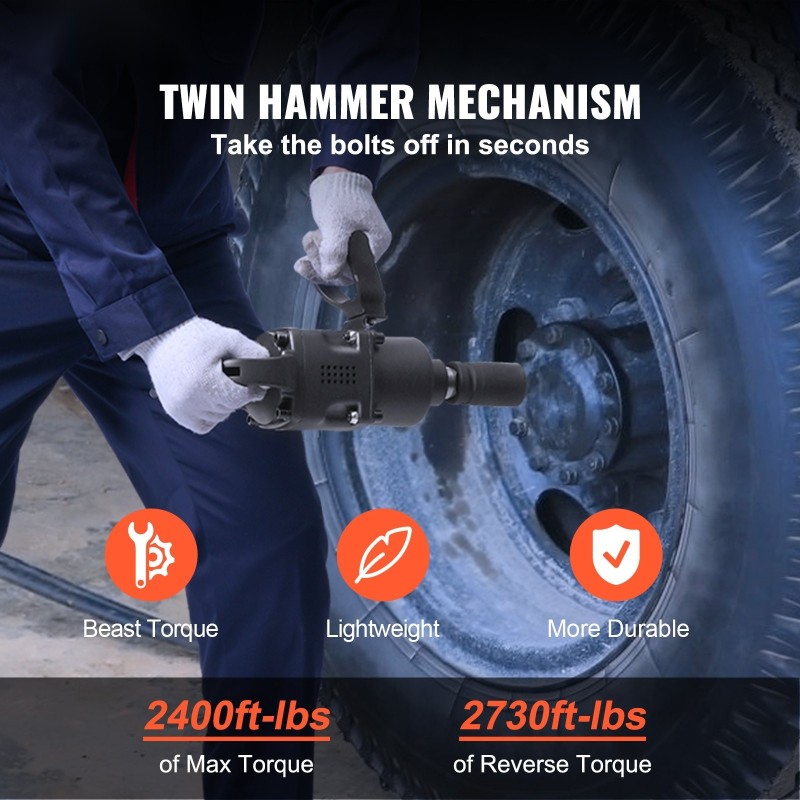 Paineilmamutterinväännin 2,5 cm alumiinirunkoinen kaksoiskahvainen 3690,5 newtonmetriä raskaisiin huoltotöihin