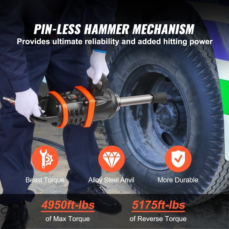 1 tuuman paineilmakäyttöinen iskevä mutterinväännin alumiinirunko 8 tuuman karalla raskaan kaluston huoltoon