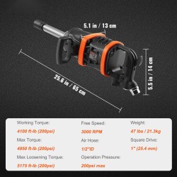 1 tuuman paineilmakäyttöinen iskevä mutterinväännin alumiinirunko 8 tuuman karalla raskaan kaluston huoltoon