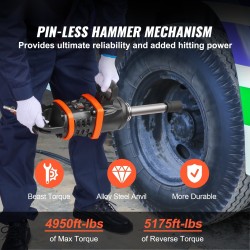 Paineilmakäyttöinen iskuväännin alumiinirunko 2,5 cm karalla 20 cm pidennetty raskaiden ajoneuvojen huoltoon