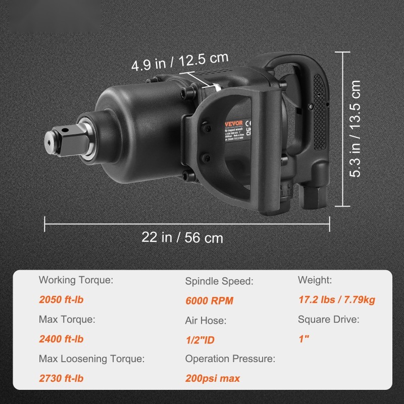 Paineilmakäyttöinen mutterinväännin 2,5 cm alumiinirunko kaksi kahvaa raskaisiin korjauksiin
