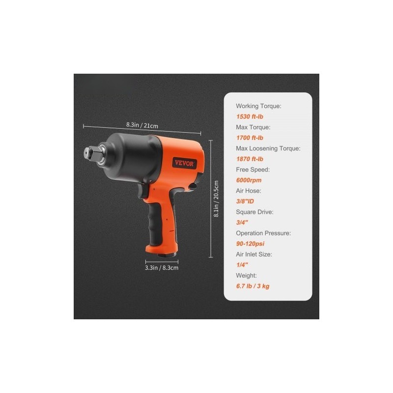 3/4-tuumainen paineilmamutterinväännin komposiittirunko korkea irrotusmomentti autojen huoltoihin