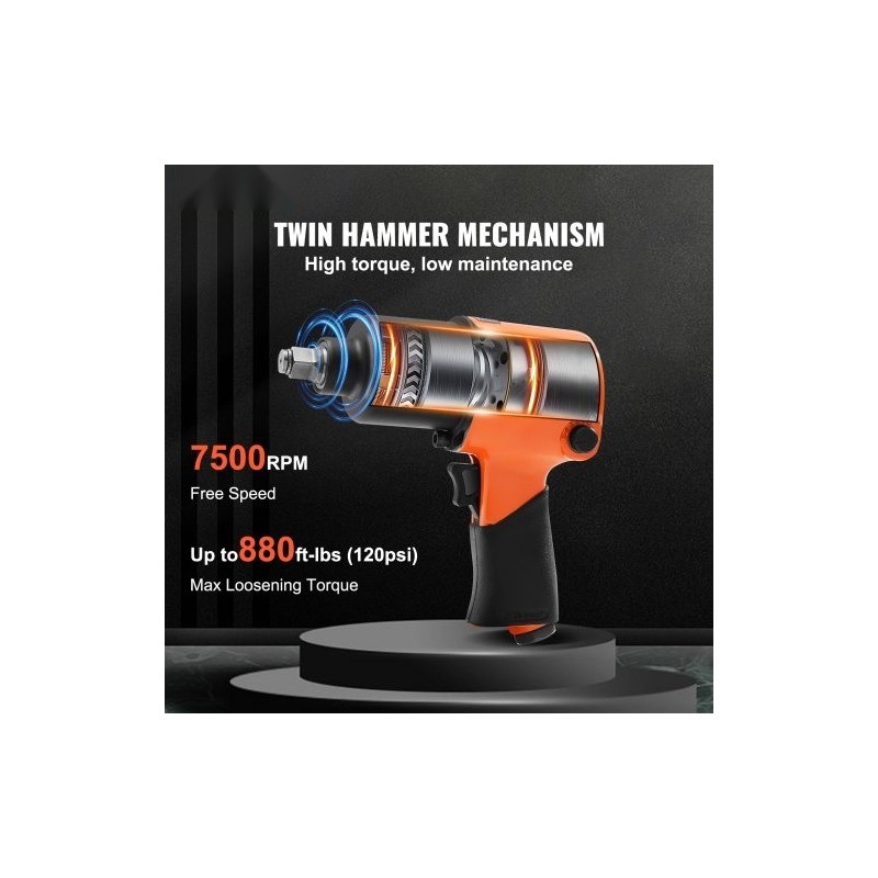 Paineilmakäyttöinen iskumutterinväännin puoli tuuman neliökiinnitys alumiinirunkoinen kevyt ja ergonominen autohuoltoon