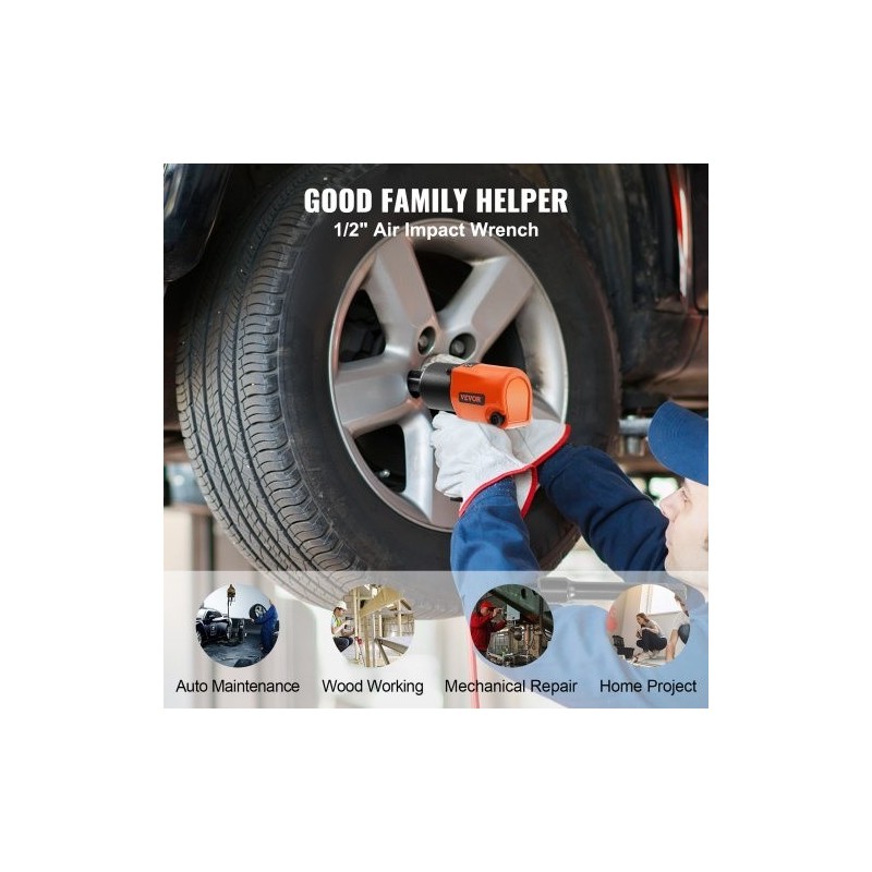 Paineilmakäyttöinen iskumutterinväännin puoli tuuman neliökiinnitys alumiinirunkoinen kevyt ja ergonominen autohuoltoon