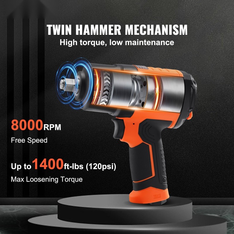 Paineilma-iskuväännin 1,27 cm neliöliitin kevyt 2,1 kg 11-osainen teräshylsysarja kuljetuslaukulla