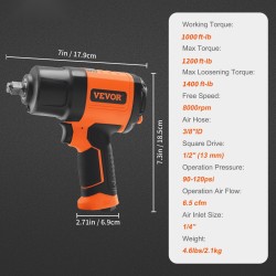 Paineilma-iskuväännin 1,27 cm neliöliitin kevyt 2,1 kg 11-osainen teräshylsysarja kuljetuslaukulla