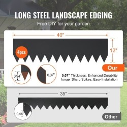 Teräsreunus galvanoitu 4 kpl 40x12 tuumaa taivutettava puutarhaan 6 klipsiä
