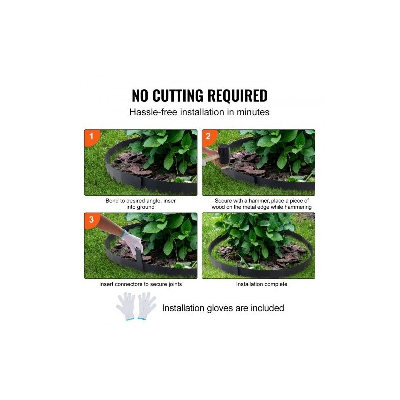 Teräsreunus galvanoitu 4 kpl 40x12 tuumaa taivutettava puutarhaan 6 klipsiä