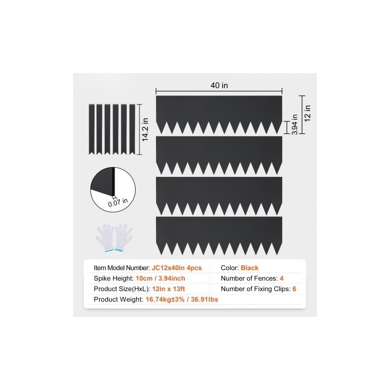 Teräsreunus galvanoitu 4 kpl 40x12 tuumaa taivutettava puutarhaan 6 klipsiä