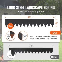 Galvanoitu teräspuutarhareunus 40 x 6 tuumaa 3 kpl maahan lyötävä