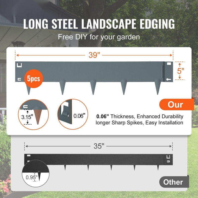 Teräsreunus 5 kpl 99 cm pitkä 12,7 cm korkea taipuisa puutarhareunus