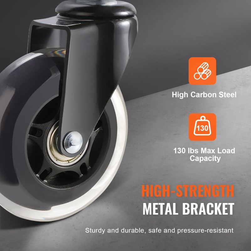 Toimistotuolin polyuretaanipinnoitetut pyörät 76 mm 5 kpl koville lattioille ja matoille