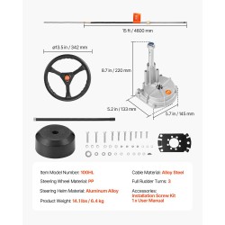 Mekaaninen perämoottorin ohjausjärjestelmä 4,57 m kaapeli 13,5 tuuman ohjauspyörä