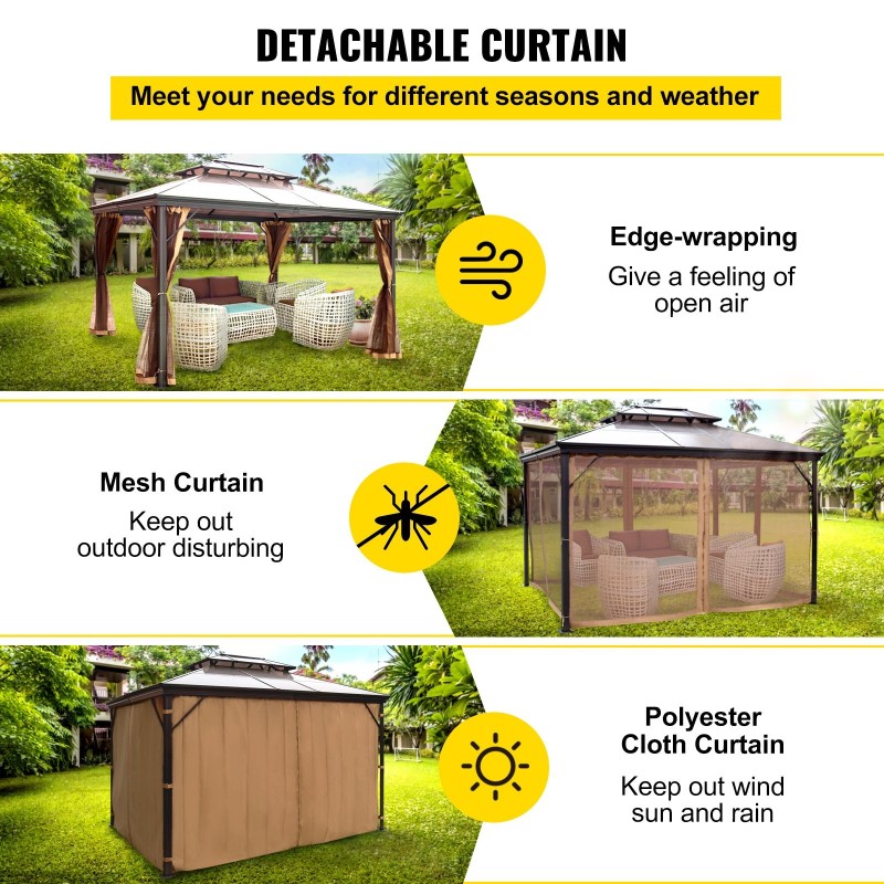 Puutarhapaviljonki 3x3 m alumiinirunko kaksikerroksinen PVC-katto hyttysverkolla ruskea