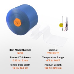 PVC-kaistaverho läpinäkyvä 30,5 cm leveä 3048 cm pitkä 3 mm rulla oviaukkoihin