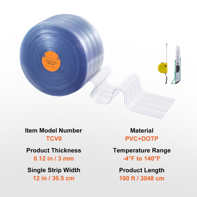 PVC-listaverhorulla läpinäkyvä ribbimäinen 30,48 m 30,5 cm 3 mm oviaukkoihin