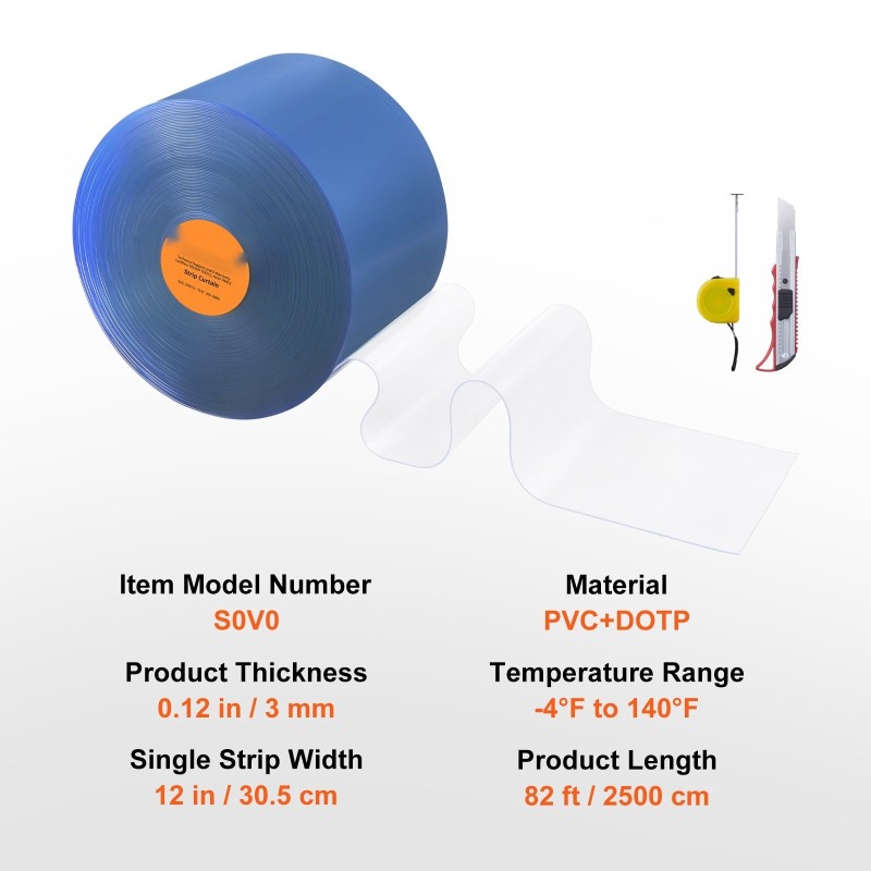 Läpinäkyvä PVC-liuskaverho 2500 cm rulla 30,5 cm leveä 3 mm paksu kylmätiloihin