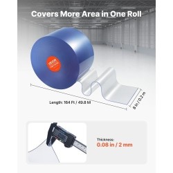 Läpinäkyvä PVC liuskaverhorulla 30,48 m 30,5 cm leveät liuskat 3 mm