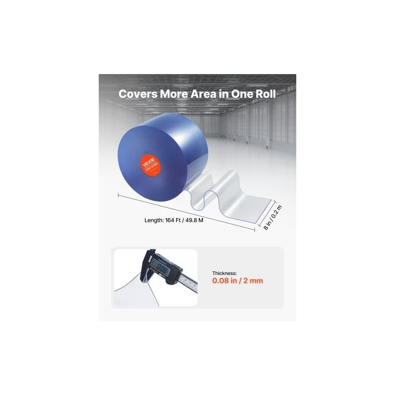 Läpinäkyvä PVC liuskaverhorulla 30,48 m 30,5 cm leveät liuskat 3 mm