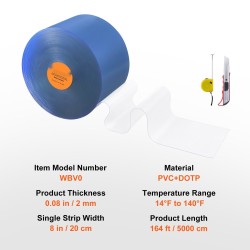 PVC-liuskaverho rulla 4997,4 cm x 20,3 cm kirkas kylmätiloihin