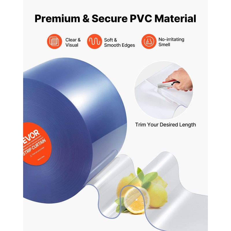 Läpinäkyvä PVC-lamelliverho rulla 45,7 m pituus 20 cm leveys oviverhoksi