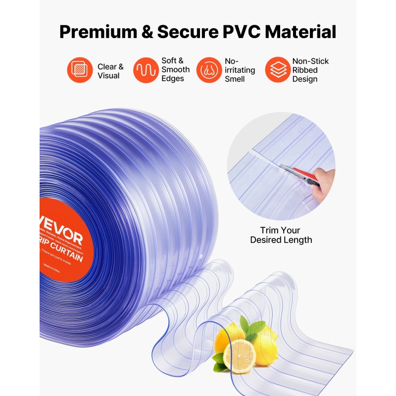 PVC-muovinen nauharulla 45,72 m 30,5 cm 3 mm läpinäkyvä uurrettu oviaukkoihin
