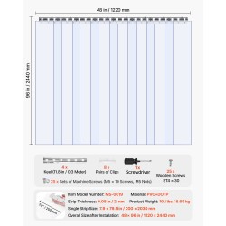 PVC-liuskaverho 122 x 244 cm läpinäkyvä kylmä- ja pakastehuoneisiin ruostumattomalla kannattimella