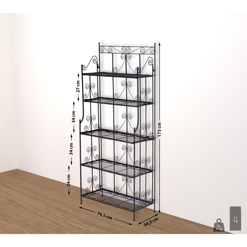 Taittuva seisova metallihylly viidellä tasolla sisä- ja ulkokäyttöön
