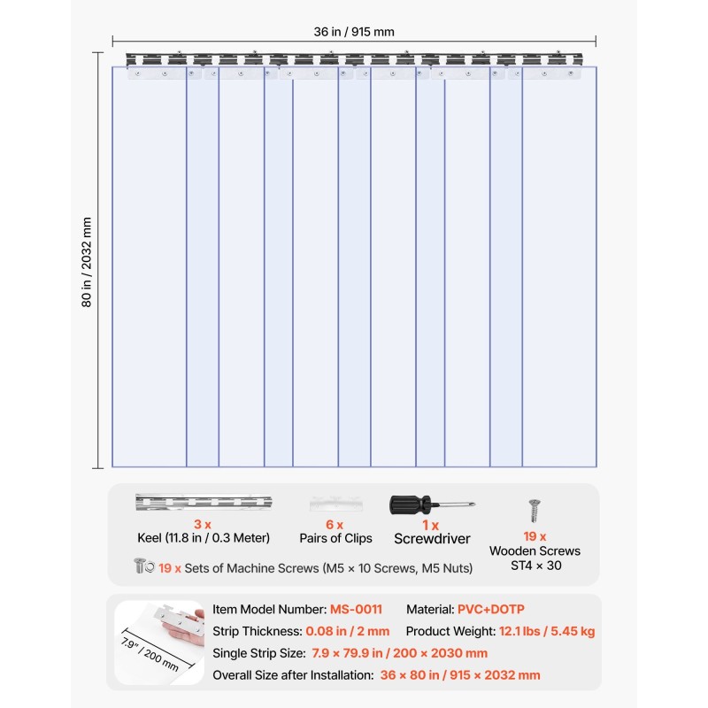 PVC-liuskaverho 0,9 x 2 m 2 mm 6 kpl läpinäkyvä oviaukkoihin