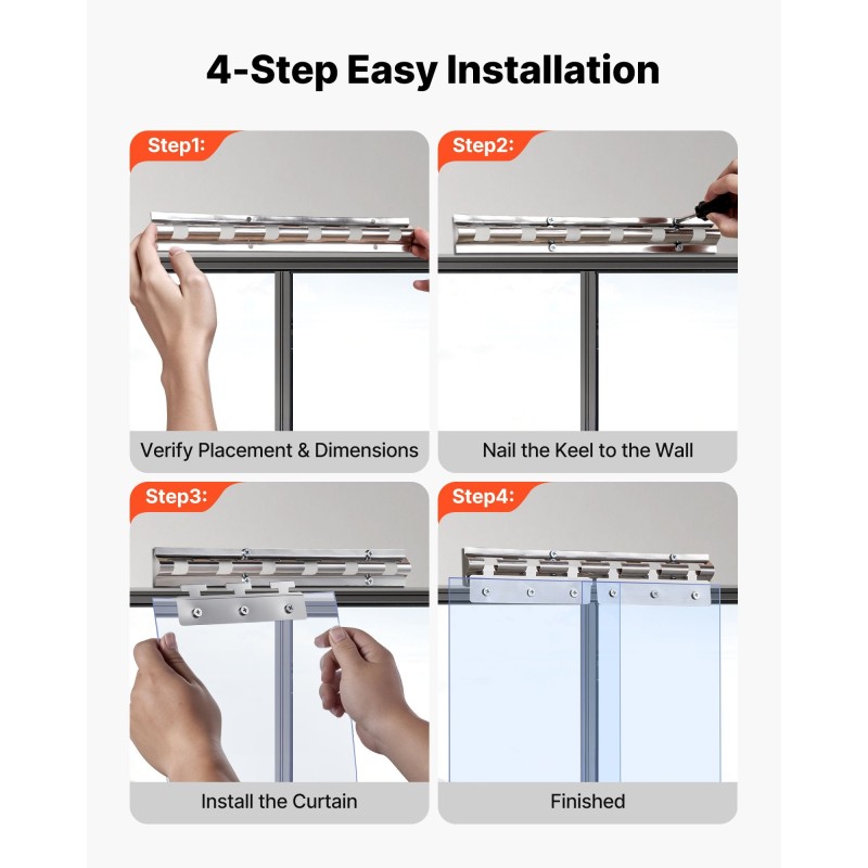 Läpinäkyvä PVC-liuskaesirippu 0,9 x 2,1 m 2 mm 6 kpl käveltäviin kylmiöihin