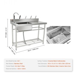 Pesuallas ruostumattomasta teräksestä yhden altaan vapaasti seisova hanalla